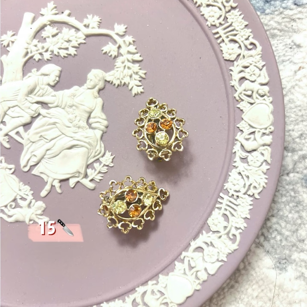 Gold Tone Earrings with Amber and Citrine Stones